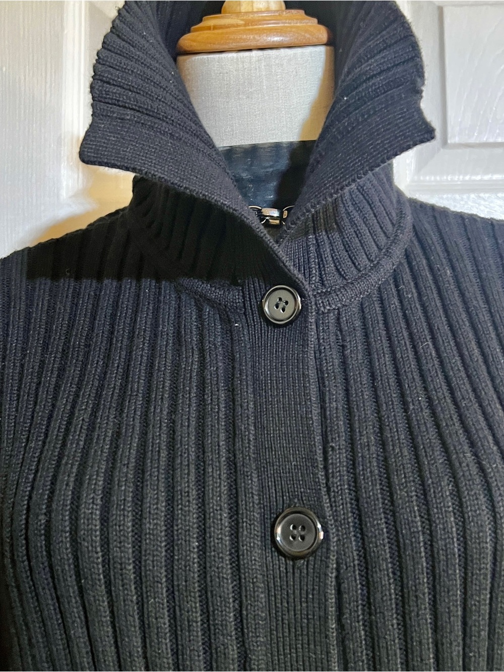 Jones Wear Vtg Wms Cotton Chunky Ribbed Knit High Neck Button Midi Cardigan M - Picture 2 of 11